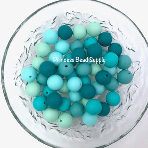 50 or 100 BULK Round Silicone Beads,  Shades of Green Mix Silicone Beads, Wholesale Silicone Beads, Silicone Beads