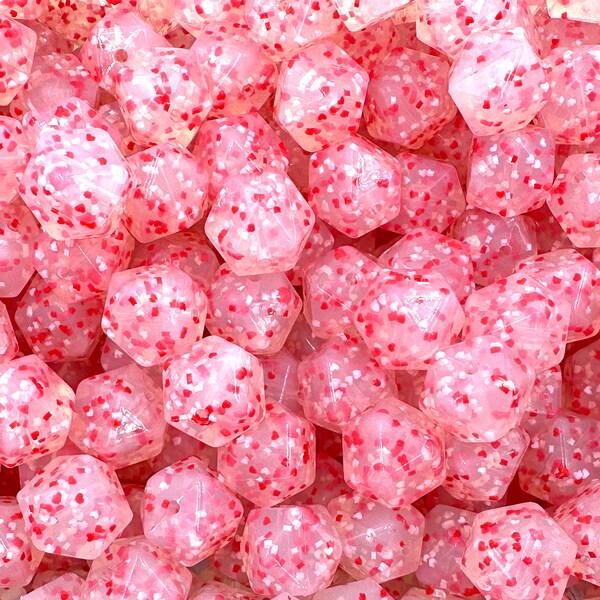 17mm Heart Confetti Hexagon Silicone Beads,  Valentine Silicone Beads, Silicone Loose Beads,