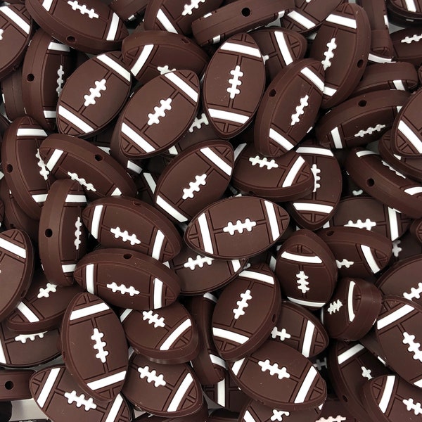 Flat Football Silicone Focal  Beads, Brown Football Silicone Beads, Silicone Football Beads, Silicone Beads, Silicone Beads, Wholesale Beads