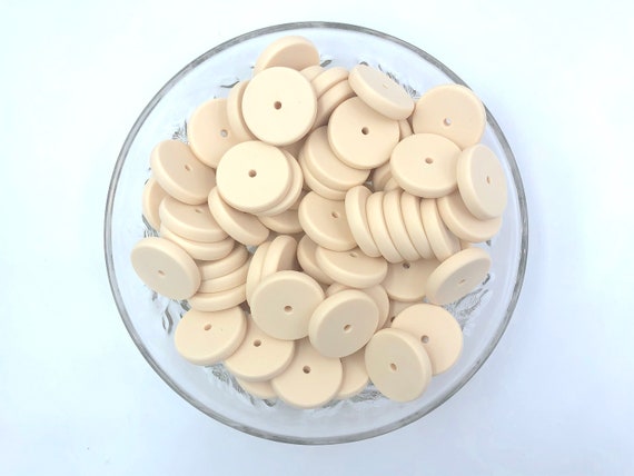 NEW! 25mm Beige Coin Silicone Beads, Flat Silicone Beads, Disc