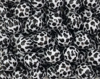 20mm Black and White Cow Print Chunky Beads