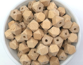 14mm Natural BEECH Wood Hexagon Beads
