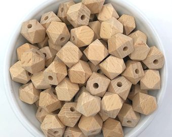 14mm Natural BEECH Wood Hexagon Beads, Wood Hexagon Beads, Natural Unfinished Wood Beads, Natural Wooden Beads