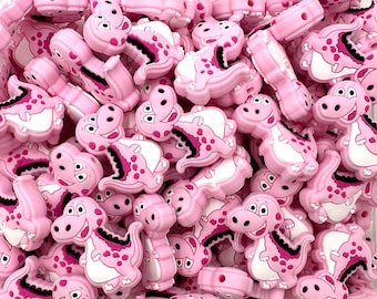 Pink Dinosaur Silicone Focal Beads