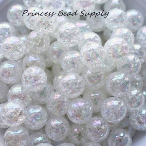 12mm White Crackle Beads Set of 20 or 50,  White Crackle Beads, Chunky Bubble Gum Beads, Gumball Beads, Acrylic Beads, Spacer Beads