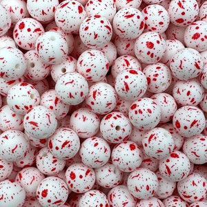 15mm Red Blood Splatter Print Silicone Beads