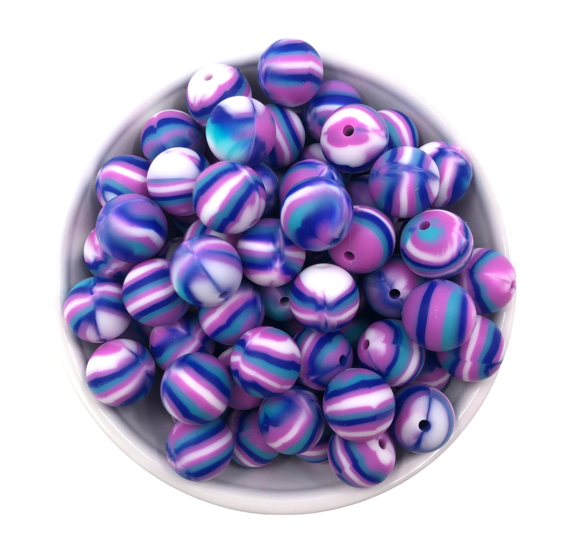 15mm Purple and Blue Swirl Print Silicone Beads, Baby Teething Beads, –  Beadstobows