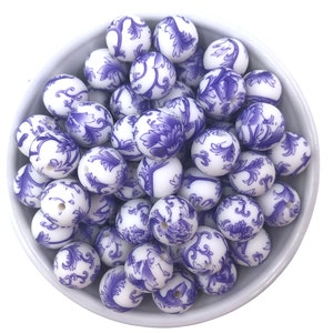 15mm Purple Flower Silicone Beads, Flower Silicone Beads, Flower Print Silicone Beads, Silicone Beads