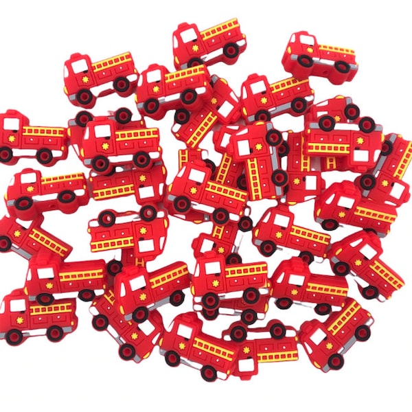Fire Truck Silicone Focal Beads,   Silicone Beads,  Firetruck Shaped Silicone Beads,  Wholesale Silicone, Silicone Beads