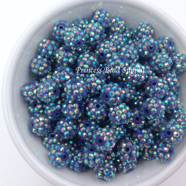 12mm Midnight Blue Rhinestone Beads, 12mm Rhinestone Beads, 12mm AB Rhinestone Mini Chunky Beads, Mini Bubble Gum Beads