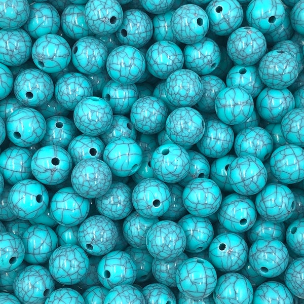 12mm Turquoise Stone Beads,  Stone Patterned Beads, Chunky Beads, Acrylic Beads, Resin Beads