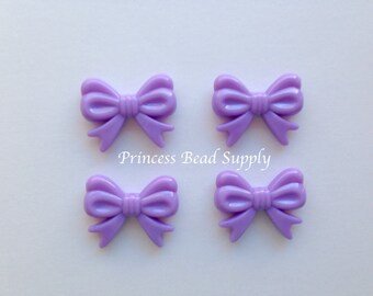 Set of 4 Mini Lavender Purple Bow Beads, 30mm x 23mm