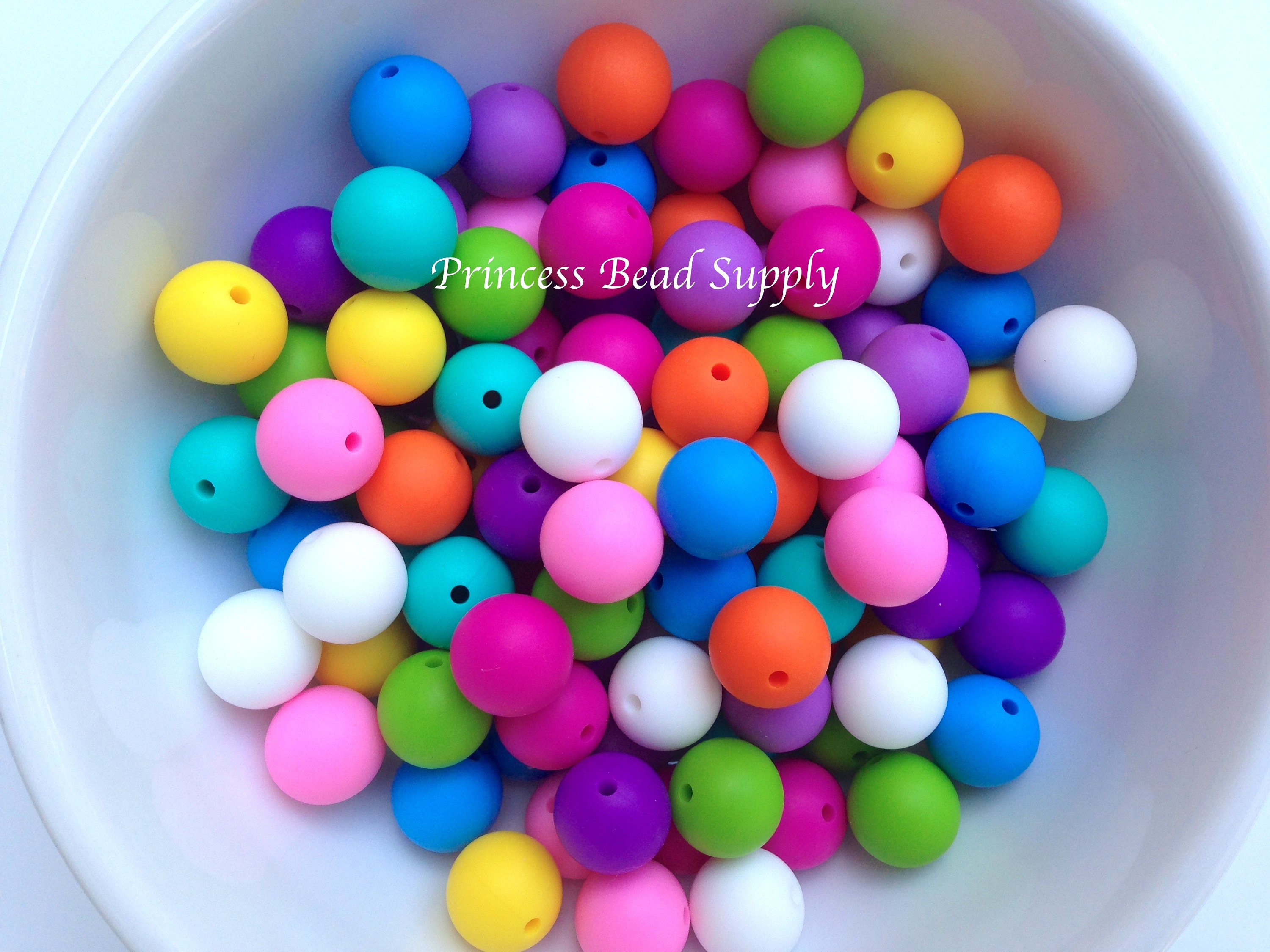 50 or 100 BULK Round Silicone Beads, Pink Rainbow Silicone Beads