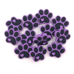 Purple Paw Print Silicone Focal Beads,   Paw Print Silicone Beads,  Paw Shaped Silicone Beads,  Dog Paw Beads, Cat Paw Beads, Silicone Beads