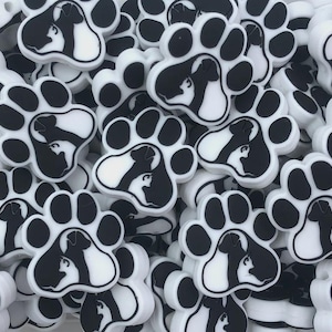 White Dog & Cat Paw Print Silicone Focal Beads,   Paw Print Silicone Beads,  Paw Shaped Silicone Beads,  Dog Paw Beads, Cat Paw Beads
