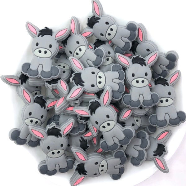 Gray Donkey Silicone Focal Beads,  Donkey Shaped Silicone Beads,  Horse Silicone Beads,  Silicone Loose Beads, Wholesale Silicone