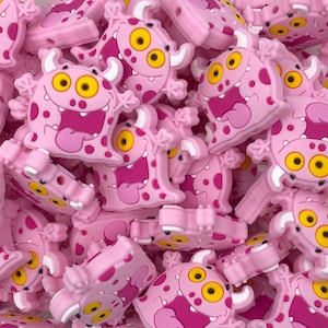 Pink Monster Silicone Focal Beads,  Monster Shaped Silicone Beads,  Silicone Focal Beads, Silicone Beads