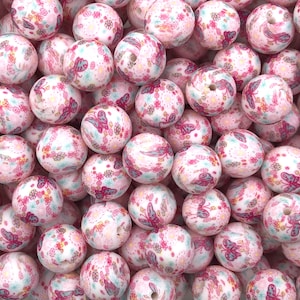 15mm Floral Butterfly Print Silicone Beads, Silicone Beads, Print Silicone Beads