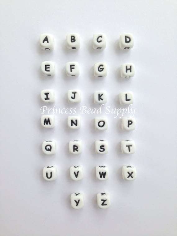 50 Silicone Alphabet Beads, BULK Alphabet Silicone Beads, Mix & Match!!  Dice Alphabet Letter Beads, Wholesale Food Grade Silicone Beads