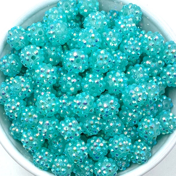 12mm Light Teal Rhinestone Beads Set of 10, 20 or 50,  12mm Rhinestone Beads, Chunky Bubble Gum Beads, Gumball Beads, Acrylic Beads