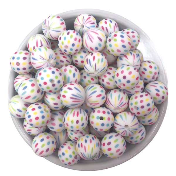 15mm Multi-Colored Polka Dot Silicone Beads, Polka Dot Silicone Beads, Polka Dot Print Silicone Beads, Silicone Beads