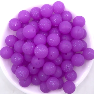 15mm Neon Purple Glitter Silicone Beads, Glitter Silicone Beads,  Silicone Beads, Silicone Beads Wholesale