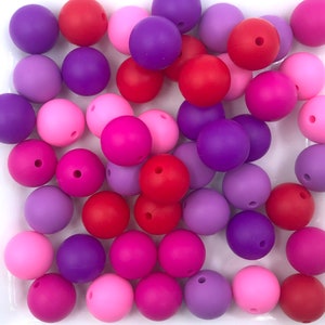 Valentine&#39;s Day &quot;Sweetheart&quot; Silicone Bead Mix, Wholesale Silicone Beads, Silicone Beads, Pink, Hot Pink, Red, Royal Purple, Lavender Purple