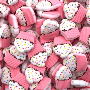 Pink Cupcake Silicone Focal Beads,  Cupcake with Sprinkles Silicone Beads,  Focal Silicone Beads,   Silicone Beads, Birthday Silicone Beads