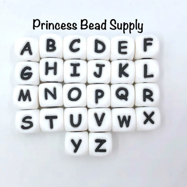 12mm Silicone Alphabet Beads, Silicone Letter Beads, 100% Food Grade Silicone Beads, BPA Free Beads,