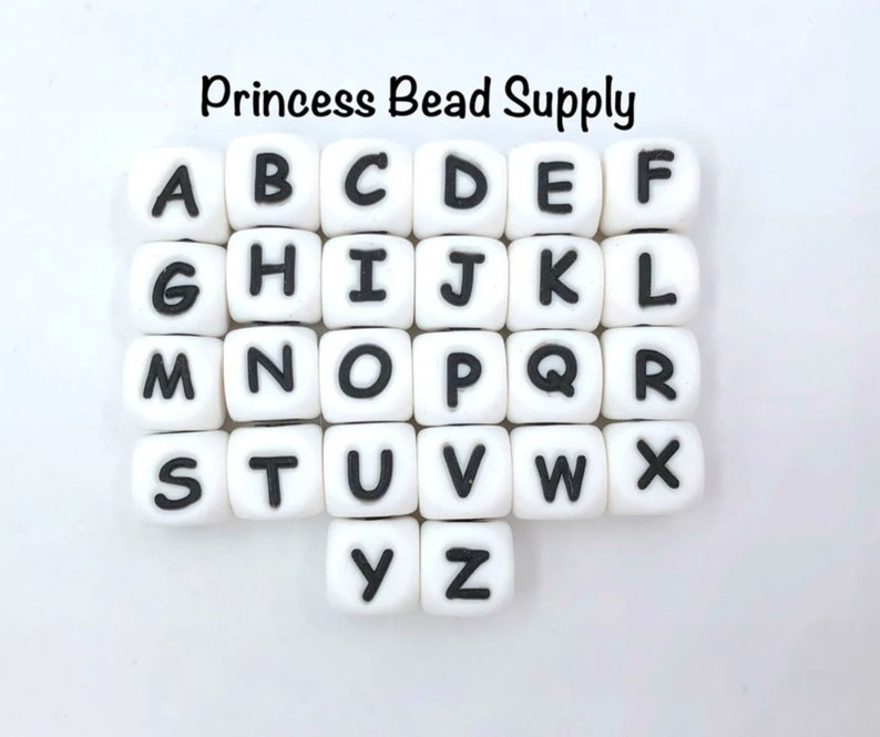 12mm Silicone Alphabet Beads, Silicone Letter Beads, 100% Food Grade Silicone Beads, BPA Free Beads, image 1