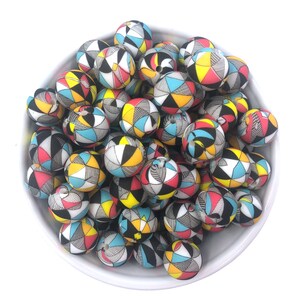 15mm Mosaic Silicone Beads, Mosaic Silicone Beads, Mosaic Print Silicone Beads, Silicone Beads