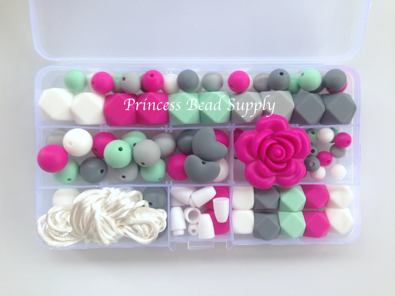DIY Silicone Bead Kit Shades of Gray Hot Pink Mint & White Etsy