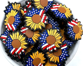 Red, White and Blue SUNFLOWER Silicone Focal Beads: 4th of July