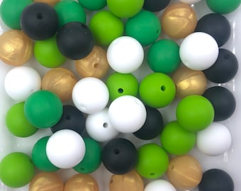 Gold, Black, White, Green, & Kelly Green St. Patrick's Day Silicone Bead Mix