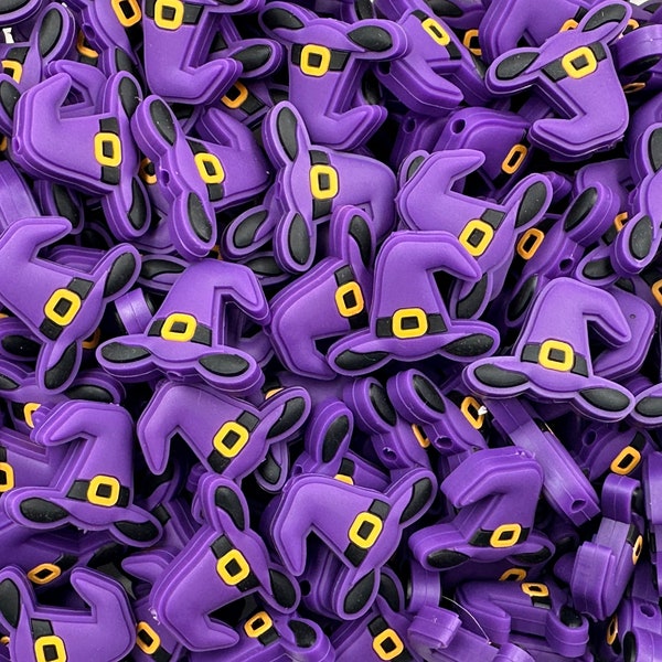 Purple Witch Hat Halloween Silicone Focal Beads,  Witch Hat Shaped Silicone Beads Beads,  Halloween Beads, Silicone Beads