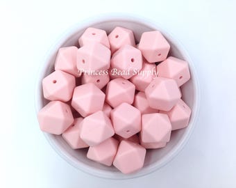 17mm Ballet Pink Hexagon Silicone Beads,  100% Food Grade Silicone Beads, BPA Free , Sensory Beads, Silicone Loose Beads,
