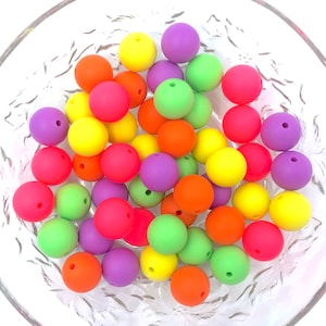 Bright Silicone Bead Mix:  Shocking Pink, Orange, Lemon Yellow, Key Lime, & Orchid