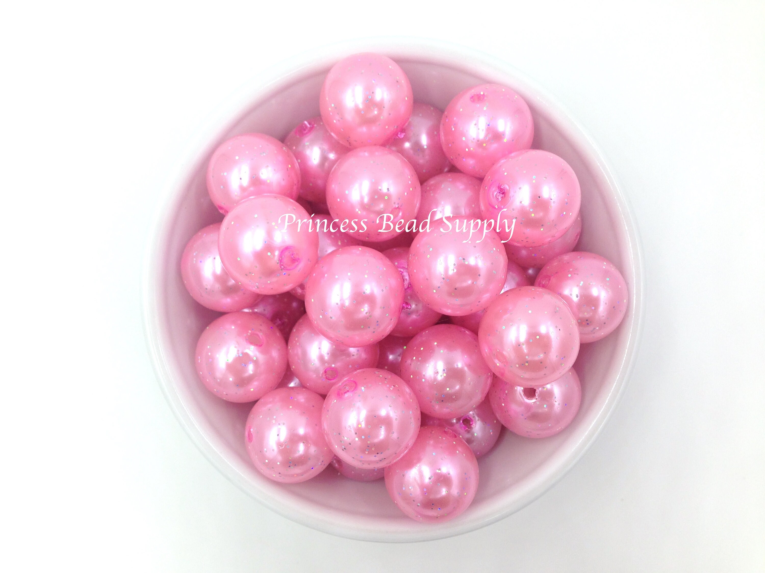 20mm Pink Glitter Pearl Chunky Beads Set of 10 Glitter Etsy