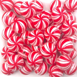20mm Peppermint Swirl Matte Printed Chunky Beads, Christmas Printed Beads, Candy Printed Bubble Gum Beads, Gumball Beads, Acrylic Beads