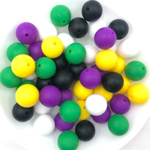 Silicone Bead Mix:  White, Kelly Green, Yellow, Royal Purple, Black