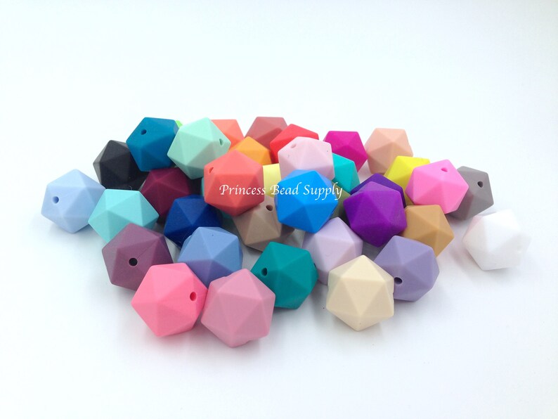 Sensory Beads 50 Bulk ICOSAHEDRON Silicone Beads Wholesale Silicone Beads Silicone Loose Beads 50 17mm icosahedron Silicone Beads