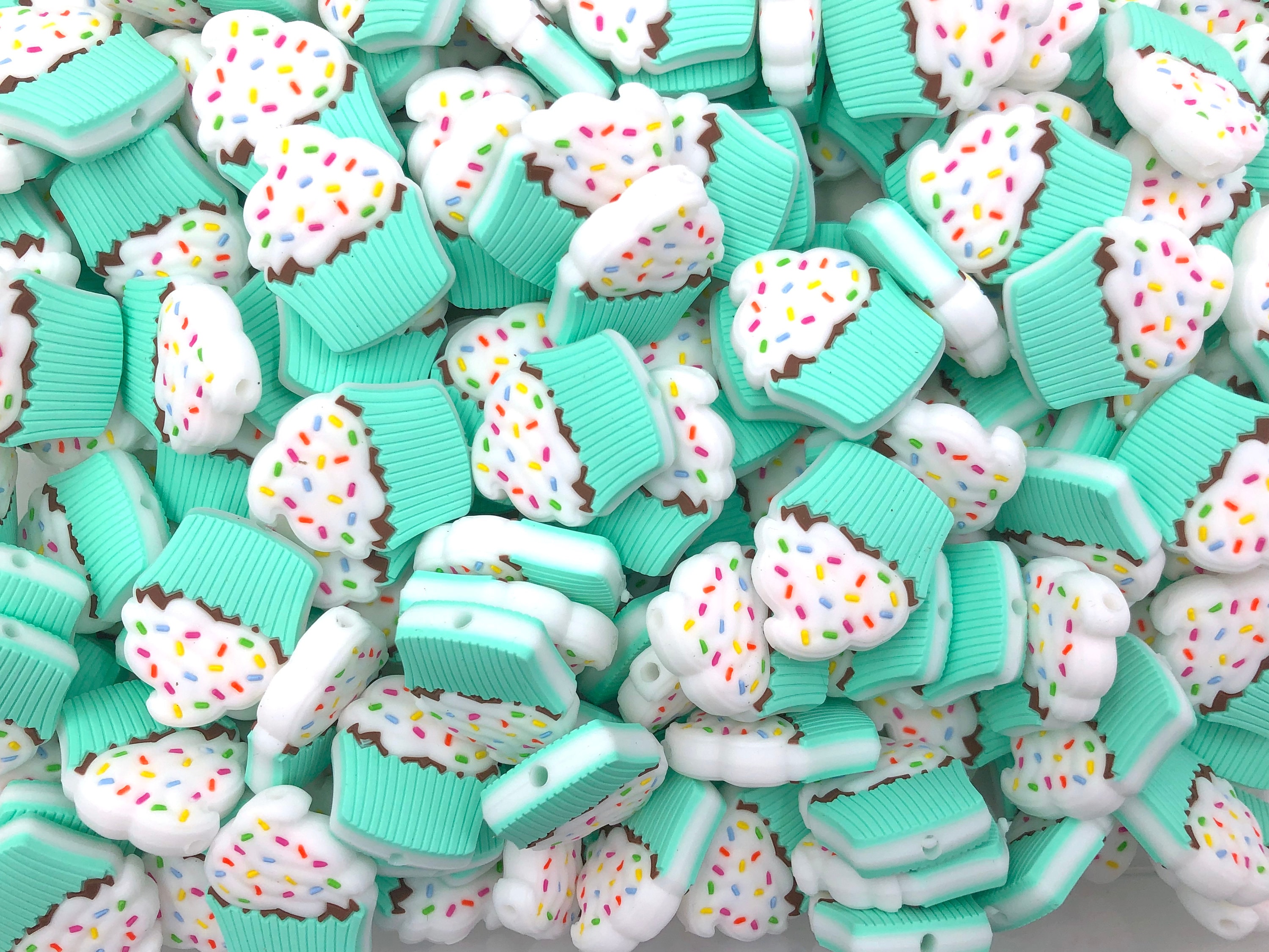 Turquoise & Mint Cow Print Silicone Bead Mix, 50 or 100 BULK Round