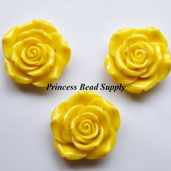 One Yellow Resin Rose Flower Chunky Beads, 42mm Rose Bead/Pendant, Bubble Gum Beads,  Gumball Beads, Acrylic Beads