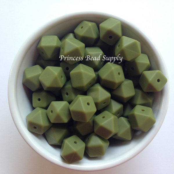 14mm Army Green Mini Hexagon Silicone Beads, Mini Hexagon Silicone Beads, 100% Food Grade Silicone Beads, BPA Free, Sensory Beads