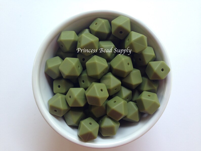 14mm Army Green Mini Hexagon Silicone Beads, Mini Hexagon Silicone Beads, 100% Food Grade Silicone Beads, BPA Free, Sensory Beads image 1
