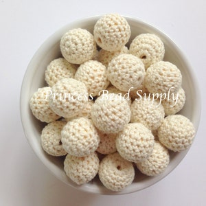 Beige Crochet Wood Beads,  20mm Crochet Beads,   Beige Crochet Beads, Natural Unfinished Wood Crochet Beads