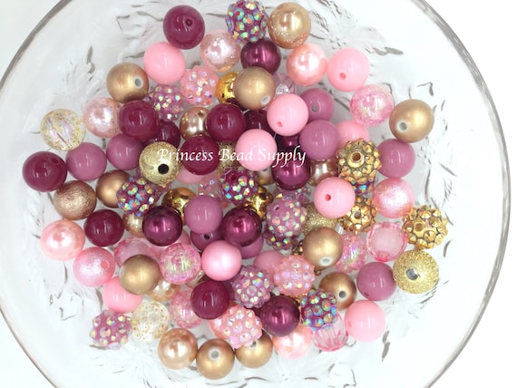 12mm Bulk Bead Mix, Shades of Pink and Gold 100 12mm Chunky Bulk