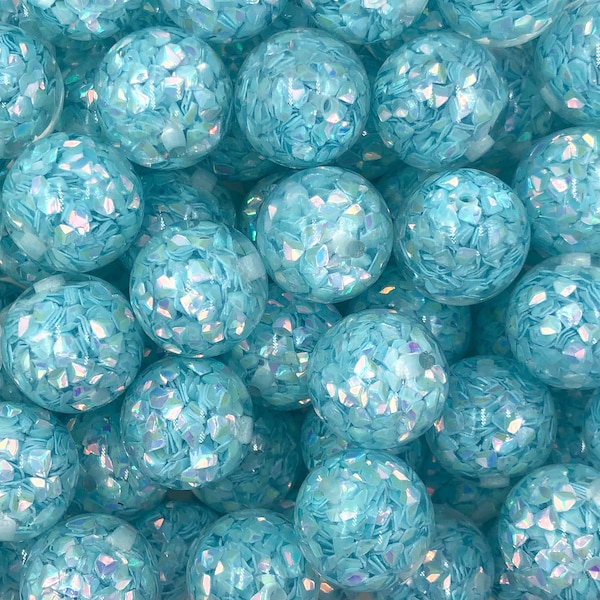 20mm Aqua Sequin Filled Beads,  Sequin Beads, 20mm Chunky Beads, Acrylic Beads