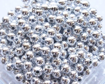 100 6mm Silver Plated Round Spacer Beads, Chunky Necklace Spacer Beads