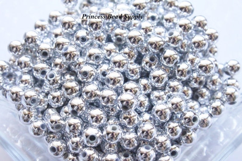 100 6mm Silver Plated Round Spacer Beads, Chunky Necklace Spacer Beads image 1